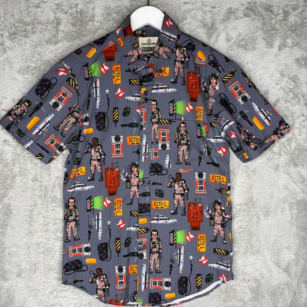 Rsvlts Ghostbusters Shirt Mens XS Short Sleeve Button Up Kunuflex Aop Graphic